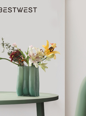 中古花瓶轻奢高级感玻璃插花水养复古餐桌百合艺术大口径创意装饰