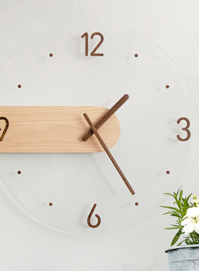轻奢简约挂钟创意实木制亚克力玻璃家居客厅墙钟装饰钟家居小摆件