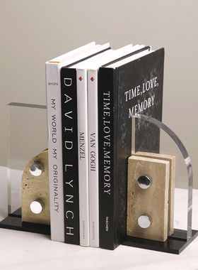 现代简约高感大理石书档摆件客厅样板间书房书柜办公室三明治书靠