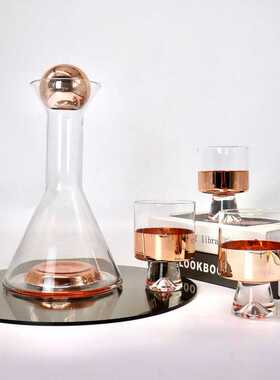 轻奢装饰摆件酒具酒壶醒酒器套装渐变玫瑰金冷水壶水杯烟灰凉水壶