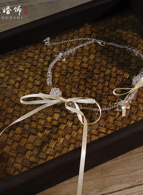 新款简约串珠蝴蝶结耳环项链套装