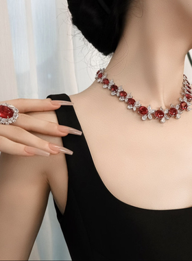 晚宴款拍卖级别鸽血红满圈项链S925银