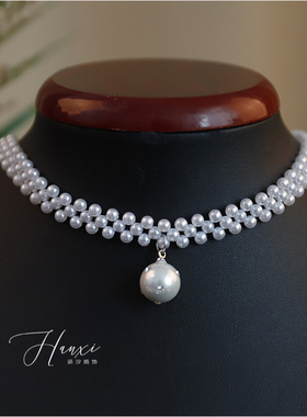 韩式新款礼服配饰满钻大小珍珠开口项圈项链女2021年潮轻奢锁骨链