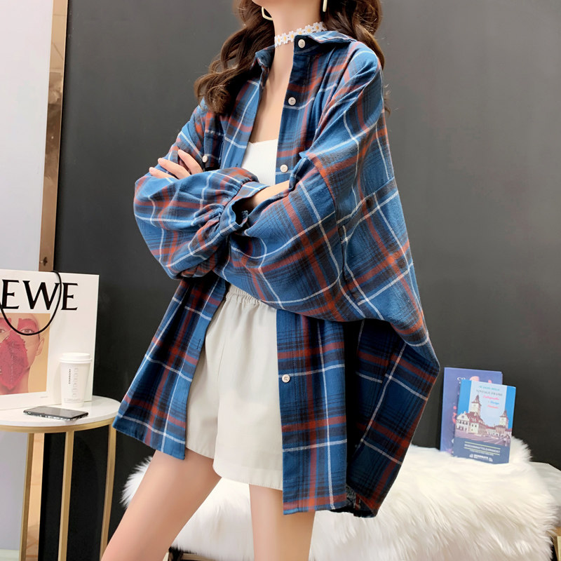 减10格子女复古港味宽松韩版衬衫 卡卡小镇衬衫