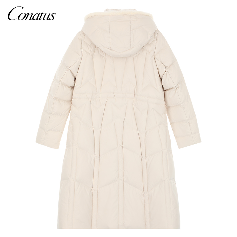 CONATUS/珂尼蒂思女装冬季抗寒毛边连帽A字型长款羽绒服外套