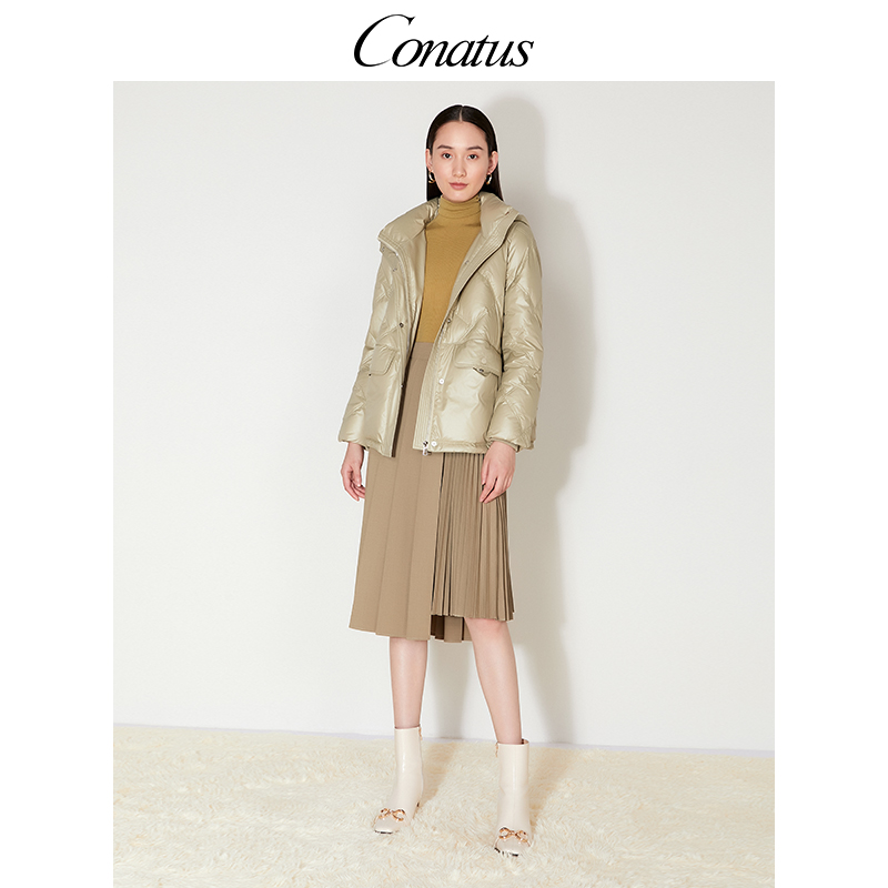 CONATUS/珂尼蒂思连帽外套冬季新款简约鹅绒短款羽绒服女