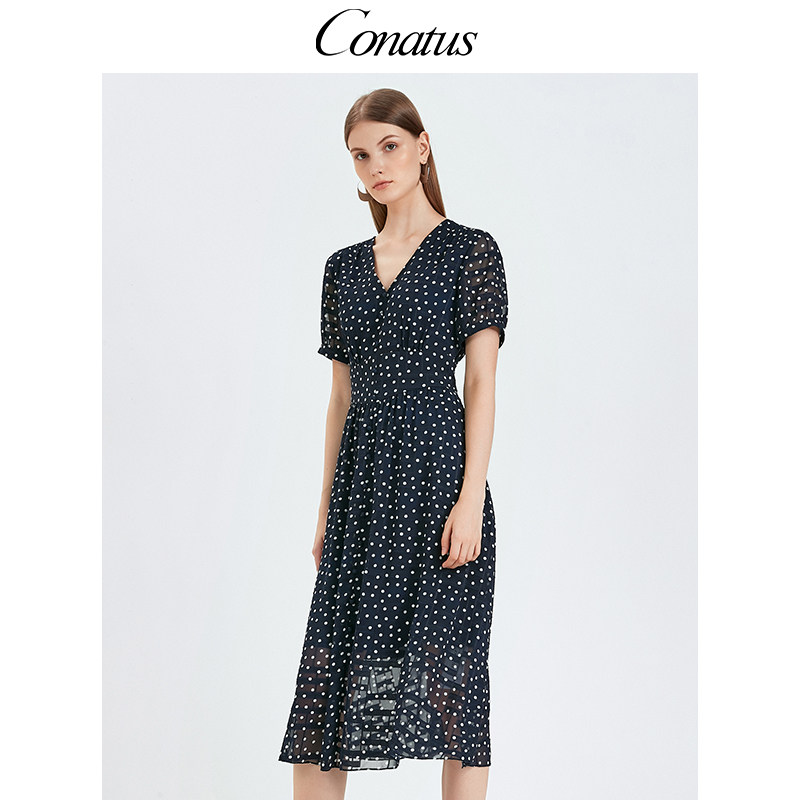 CONATUS/珂尼蒂思热销夏季新款法式波点中长款设计连衣裙女装