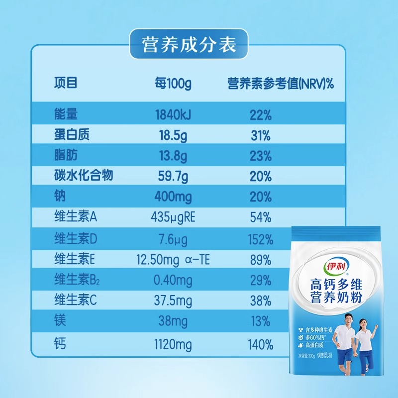 伊利高钙多维营养奶粉300g中老年成人女士青少年学生儿童牛奶粉 - 图3