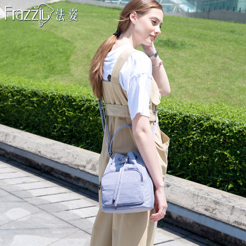 Frazzil/法姿小斜挎包女新品韩版休闲帆布手提包时尚抽带水桶包潮 - 图2