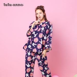 tutuanna睡衣女春秋套装萌兔樱花和服棉睡裙浴衣日系家居服女夏季