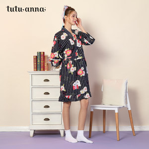 tutuanna睡衣女秋季家居服棉质日系和服HelloKitty满印和服睡裙