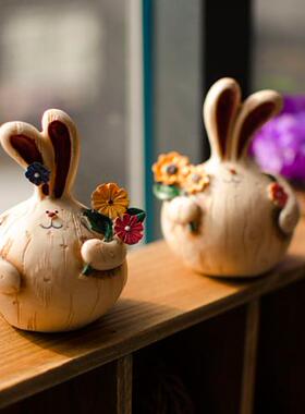 新房田园风树脂胖胖兔长耳摆件