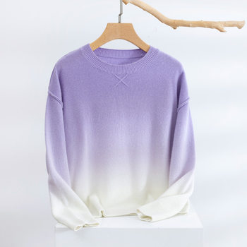 ຍ້ອມສີແບບສີຕາມລຳດັບ Merino pure wool lazy style knitted top Loose round neck sweater