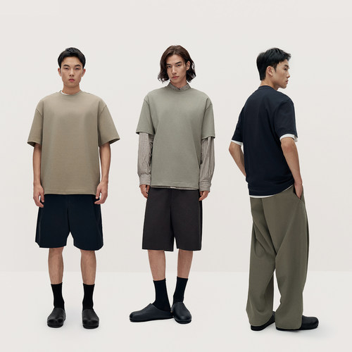 TRENDIANO重磅纯棉男士短袖圆领T恤夏季新款纯色宽松白色上衣 - 图1