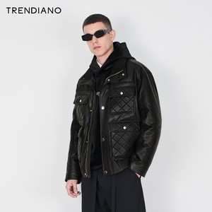 TRENDIANO经典系列工装口袋高级羊皮羽绒皮衣外套男新款冬季