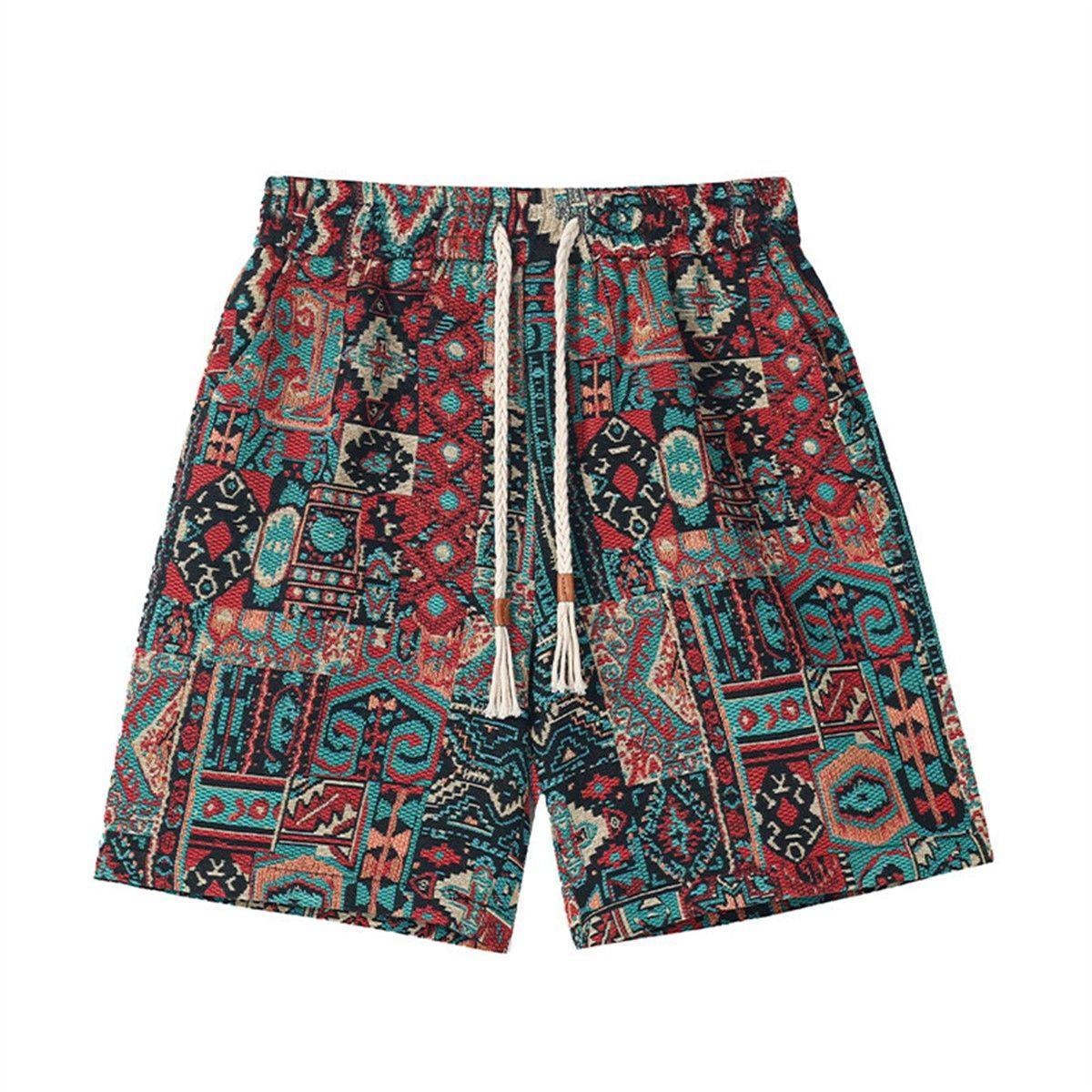 民族风提花短裤男夏季新中式穿搭国潮高级感中裤潮牌外穿五分裤子,淘宝优惠券,粉丝福利购,淘宝优惠卷