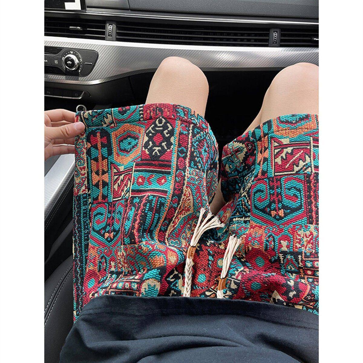 民族风提花短裤男夏季新中式穿搭国潮高级感中裤潮牌外穿五分裤子,淘宝优惠券,粉丝福利购,淘宝优惠卷