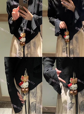 hellokitty控注意！这个kitty猫挂件超酷～黑皮kt手机链包包挂饰