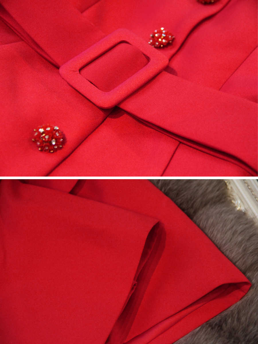 夏浅粉色v领减龄气质小个子腰封 知觉之门连衣裙