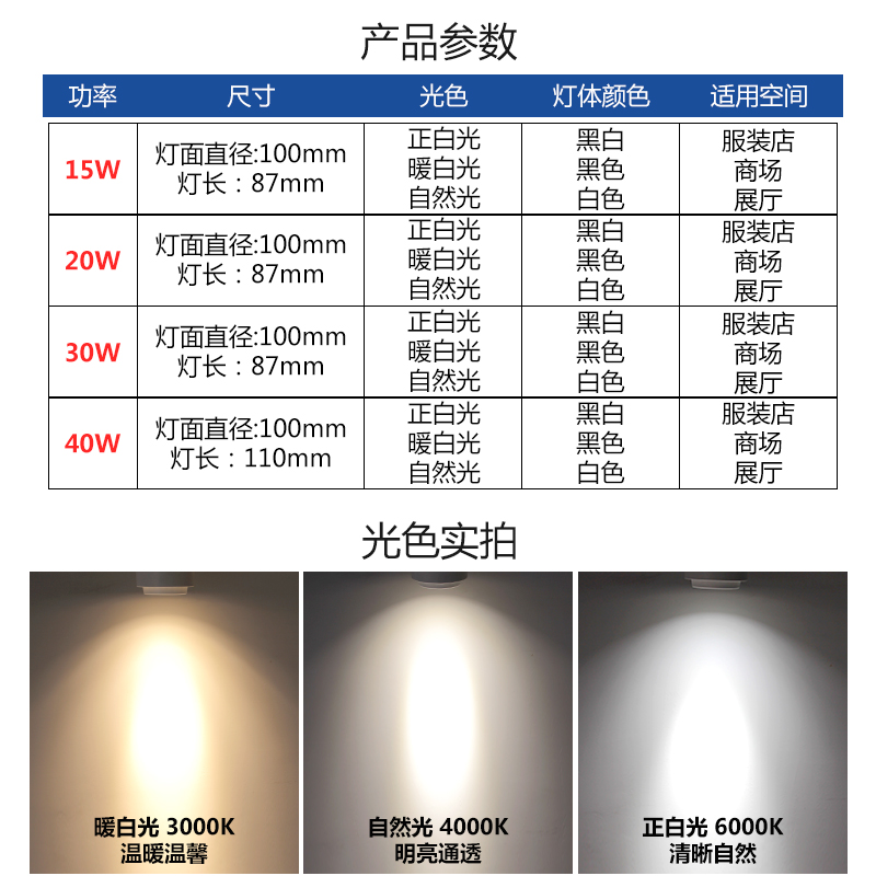 led射灯轨道灯cob导轨灯服装店铺商用专用明装二两线滑道轨20 30w-图1