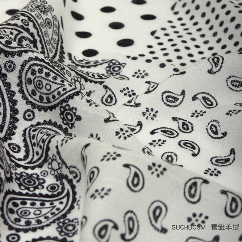 SUCHU素雏裸感200支细羊毛印花方巾空调披肩围巾薄戒指绒黑白波点,淘宝优惠券,粉丝福利购,淘宝优惠卷