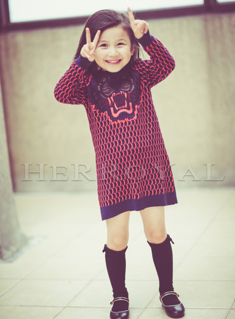 HERROYAL女童裙潮爆秋冬刺绣连衣裙宝宝毛衣裙中大童亲子裙洋气,淘宝优惠券,粉丝福利购,淘宝优惠卷
