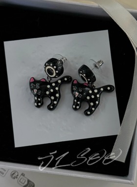 JLSOO黑色波点猫咪女小众设计感ins动物造型耳环