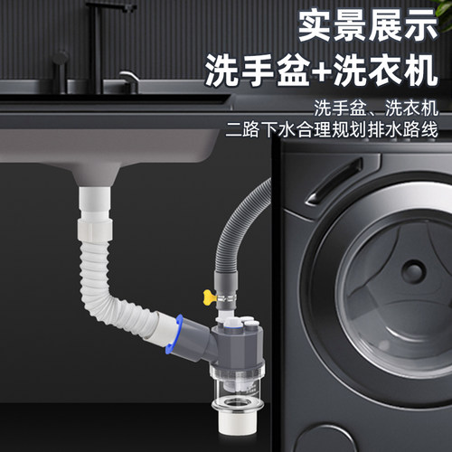 下水管三头通洗衣机地漏接头烘干机空调排水管道三通二合一分水器 - 图1