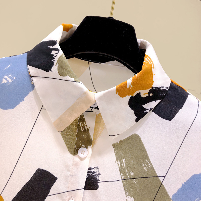 复古港风雪纺秋季2020新款韩版衬衫 古迪鲨衬衫