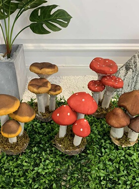 小号浅咖圆头蘑菇仿真模型手工