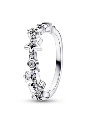 潘家S92纯银新款美人鱼戒指星星闪耀黄金色日月星辰戒指对戒