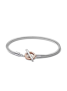 潘家S925纯银永恒花结不对称星形T子扣蛇骨链手链串吊珠子DIY手链