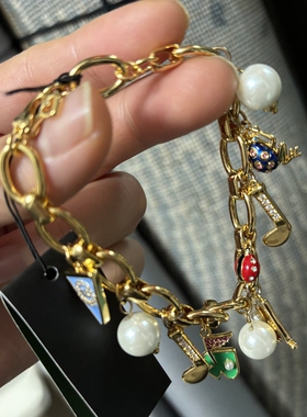 新款 出口欧美高品质首饰高尔夫球系列瓢虫青蛙字母旗子多坠手链