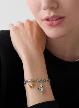 高品质出口欧美轻奢时尚首饰史努比金色小狗吊坠银色粗手链女