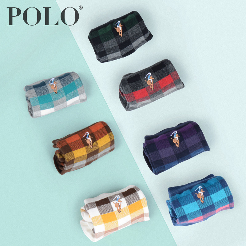polo男士春季中筒方格中厚范男袜子 polo品棉短袜/打底袜/丝袜/美腿袜