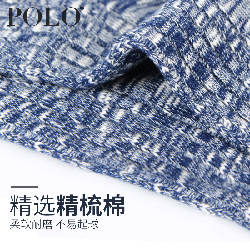 polo秋冬季男士中厚针织棉线中筒袜 polo品棉长筒袜