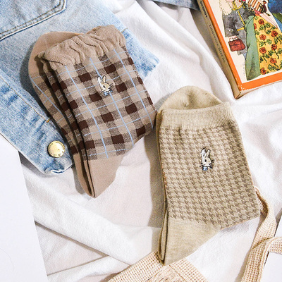 日系彼得兔ins女袜中长筒春秋季新款船袜全纯棉花边薄浅口短袜子