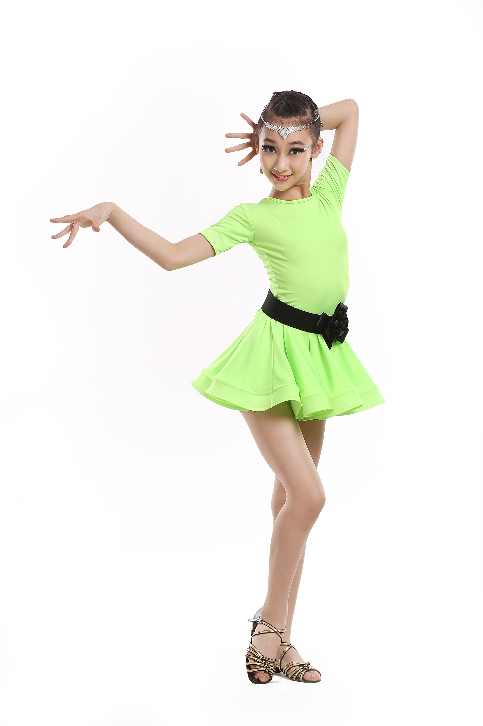 新功少儿拉丁舞服装女童比赛拉级练款服女孩舞蹈服儿童考丁舞裙夏