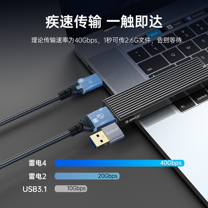 ORICO奥睿科 USB/Type-C二合一全功能数据线PD100W快充4k投屏20gbps公对公usb3.2Gen2连扩展坞移动硬盘显示器 - 图2