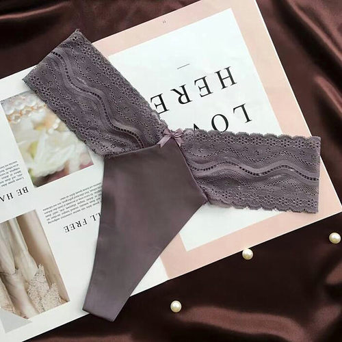新品奢华性感丝滑一片式无痕丁字裤T字内裤女中低腰短裤蕾丝V腰头 - 图0
