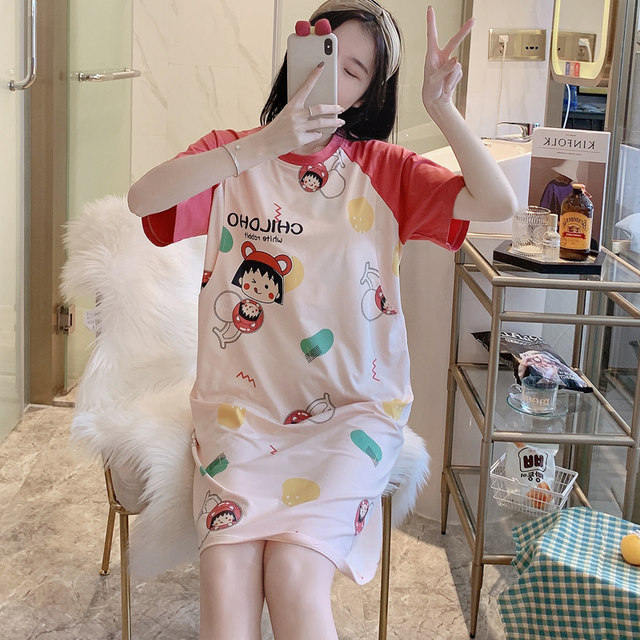 Nursing nightgown pure cotton postpartum clothing large size short sleeve thin style