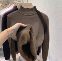 Autumn-winter plus fluff dressing woman thickened with a big code half-height collar cover headbeat undershirt warm-up blouse