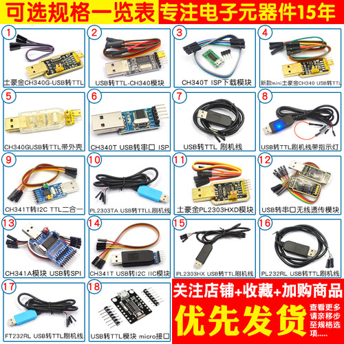 USB转TTL USB转串口下载线CH340G模块 RS232升级板刷机板线PL2303 - 图2