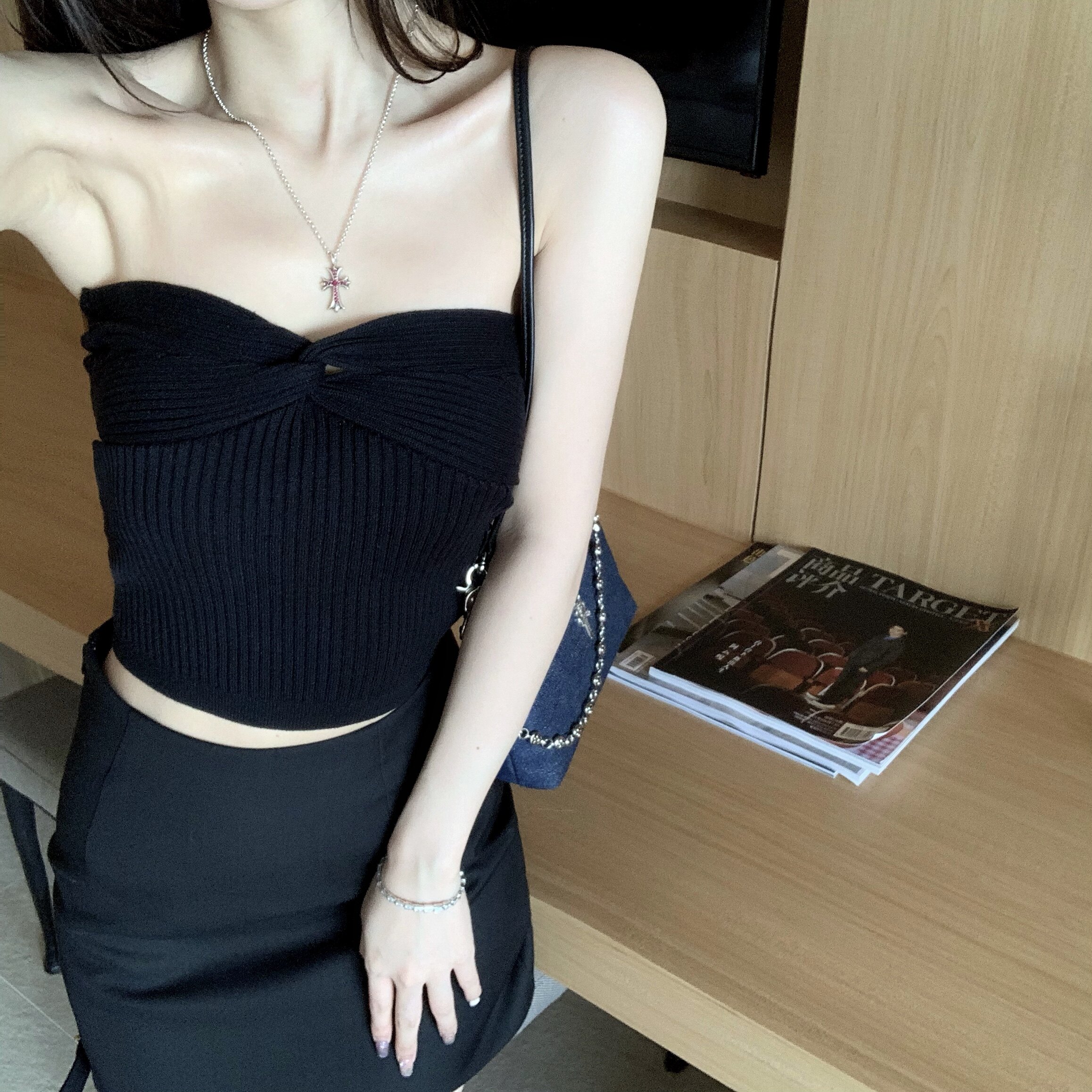 CHICYOU防滑牢固好质感针织抹胸显瘦百搭性感外穿内搭背心上衣女_虎窝淘