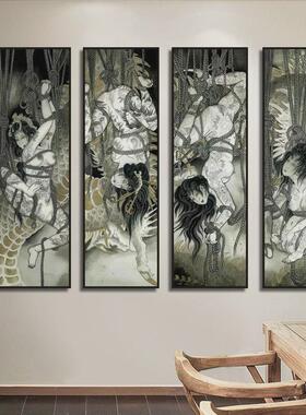 魍浮世绘装饰画纹身店日本刺青纹身店墙面挂画日式料理店仕女壁画