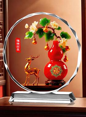双喜临门水晶摆件柿子喜鹊高档中式装饰桌面摆台家居乔迁礼物摆台