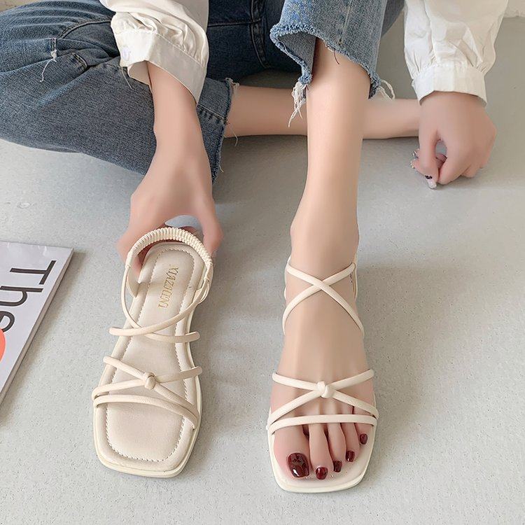 罗马凉鞋女平底仙女风2025夏新款孕妇软底学生交叉细带小众沙滩鞋,淘宝优惠券,粉丝福利购,淘宝优惠卷