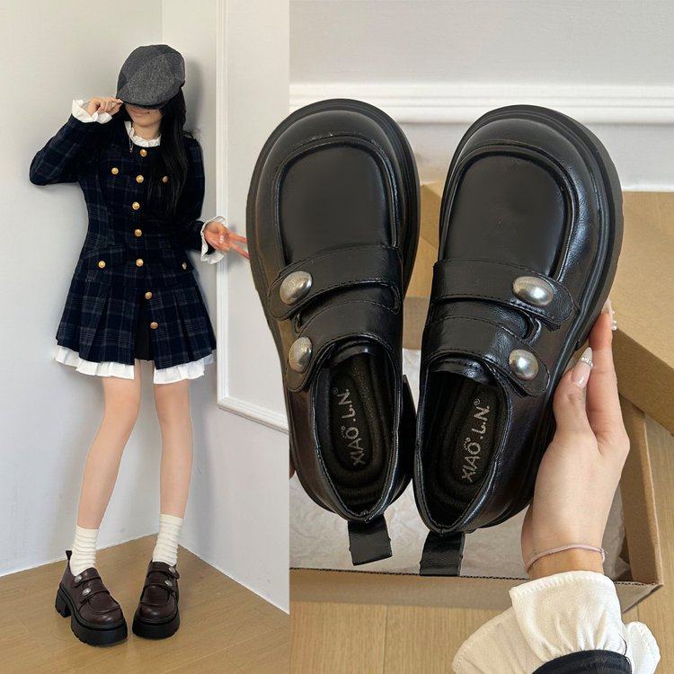 真皮厚底松糕小皮鞋2026新款春季英伦风乐福鞋百搭增高日系jk单鞋,淘宝优惠券,粉丝福利购,淘宝优惠卷