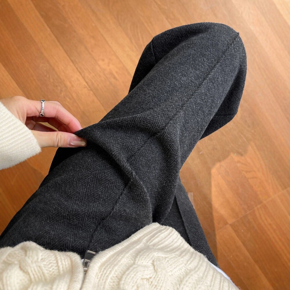 200斤大码胖mm黑色人字纹毛呢阔腿裤女秋冬加绒醋酸羊毛直筒裤子,淘宝优惠券,粉丝福利购,淘宝优惠卷