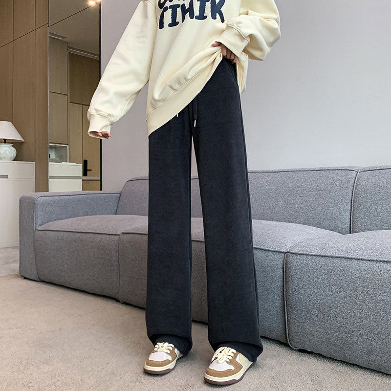 大码胖mm欧棉绒阔腿裤女秋冬加绒高腰宽松显瘦梨形身材直筒休闲裤,淘宝优惠券,粉丝福利购,淘宝优惠卷